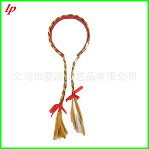 LPP4658 Braided <b>Wig</b> <b>Headband</b> With Feather Bowknot Tassel For Halloween Costume Kids Princess Dress Accessory - Product Image 3