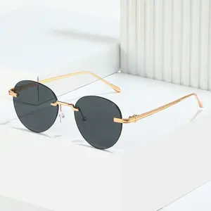 Sunway Eyewear 2024 New Fashion Rimless Sun Glasses Trendy Round Frameless Metal Shades Sunglasses