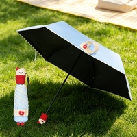 Parapluie manuel pliable 5 sections Cutepet en pongé noir enduit, motif lapin/chiot 3D, portable pour le camping, protection UPF 50+, format de poche, logo personnalisable