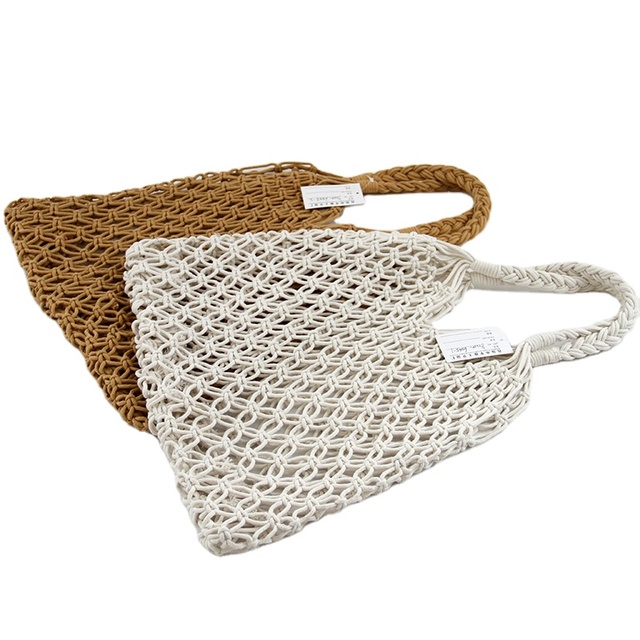 Macrame Crochet Purses Rattan Women Handbag Handmade Summer Beach Basket Straw Bags
