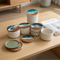 Posavasos Ecológico de Madera Pulida con Base Lisa, Estilo Europeo, Impresión UV 3D de Olas Marinas, Resistente al Agua