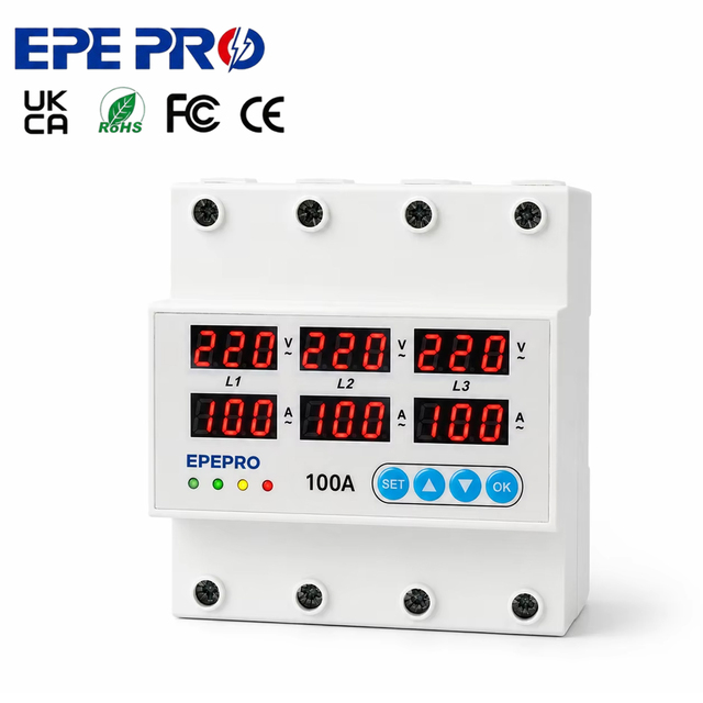 EPEPRO EPNP-100N 100A 3 Phase Adjustable Protector AC80-400V Over Under Voltage Current Protection Relay with Digital Display