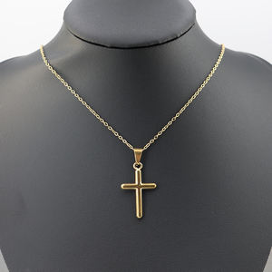 Мужской кулон-крестик из нержавеющей стали с позолотой 18 карат, инкрустированный цирконами, на цепочке. Модный религиозный аксессуар. - Product Image 6