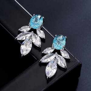 RAKOL EP5357 New Arrival Large Earrings for Women <b>Leaf</b> Cubic Zirconia Earrings <b>Jewelry</b> Customize Bridal Stud Earrings - Product Image 1