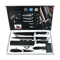 Ensemble de couteaux de cuisine à motif ondulé de 7 pièces, ensemble de couteaux cadeau d'affaires, acier inoxydable 3CR13, personnalisation acceptable