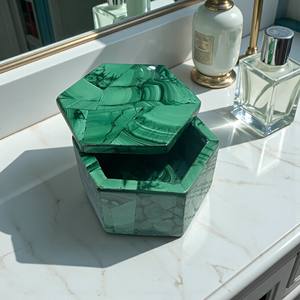 Boîte à bijoux de luxe antique, qualité supérieure, cadeau, amour, guérison, rangement, matériau en malachite naturelle polie, quartz, agate, pierre précieuse - Product Image 2