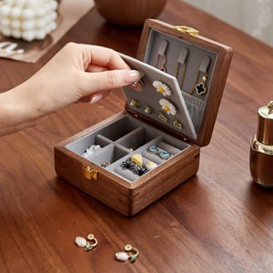 Wood Jewelry Box Rectangle 11x11x5.5 Cm Multi Functional <b>Storage</b> For Earrings Necklace <b>Rings</b> With Floral Pattern - Product Image 1
