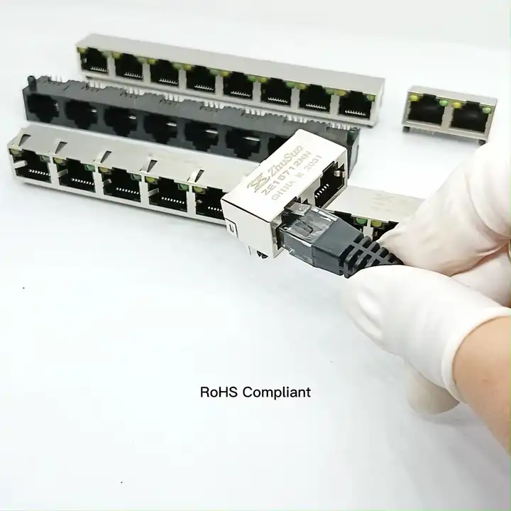 China ZE15712NN 8P8C Modular Jack 1X2 Dual Ports RJ45 Connector Without  Magnetic factory and manufacturers