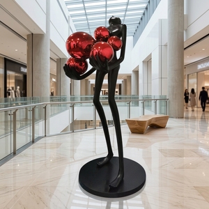 Sculpture humaine abstraite moderne en fibre de verre avec boules en acier inoxydable rouge, grande statue en FRP de 1,8 m pour la décoration paysagère des centres commerciaux - Product Image 2