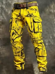 Pantalon cargo pour homme à imprimé numérique sauvage, multi-poches, coupe droite ample, pantalon tendance streetwear pour le printemps et l'été - Product Image 5