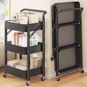 Salon <b>Trolley</b> 3-Tier Black Plastic Cart with 4 Wheels Durable Minimalist Design for Commercial Use - Product Image 3