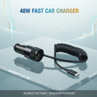 Chargeur de voiture HNT en gros 48W avec port PD 30W Type-C + USB-A et câble rétractable compatible QC3.0 pour iPhone, logo personnalisable