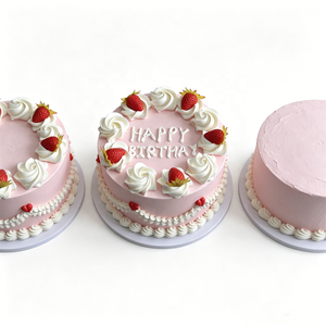 Modèle de gâteau d'anniversaire artificiel en plastique rose de 8 pouces, avec noyau en mousse, motif cœur, design classique crème fraise, réutilisable pour - Product Image 2