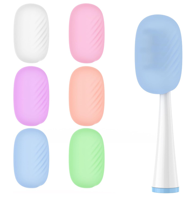 Silicone Square Toothbrush Head Cover Portable Travel Pod Case Suction Cup Cap Six-piece Set Bathroom Outdoor
