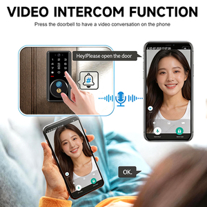 Serrure de <span class=keywords><strong>porte</strong></span> intelligente à empreintes digitales standard US avec application Tuya et vidéo bidirectionnelle, compatible avec les portes en acier, déverrouillage par mot de passe/carte/clé/application - Product Image 4
