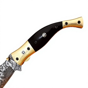 Cuchillo de caza plegable de acero de Damasco con hoja de punta caída, mango personalizado y pomo para el pulgar, utensilio de exterior - Product Image 5