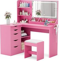 Table de maquillage en forme de L avec lumières et miroir