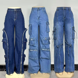 Jeans Retro de Pierna Ancha para Mujer, Cintura Alta, Estilo Casual Urbano con Bolsillos Grandes, Pantalones de Trabajo, Estilo Moderno en Mezclilla - Product Image 4