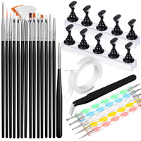Kit de 24 pinceaux de nail art pour dessin, liner, points et dégradés, avec support de présentation