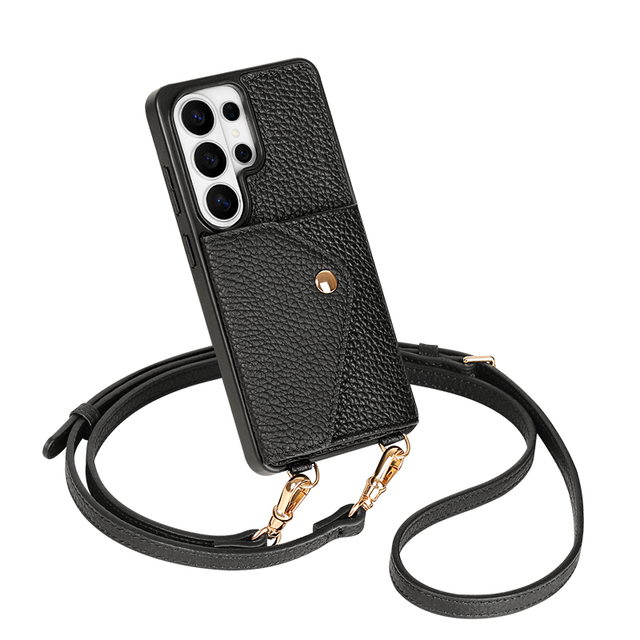 Wholesale Fashion Luxury Genuine Leather Crossbody Phone Strap with Magnetic Wallet for Samsung S25 S26 Ultra