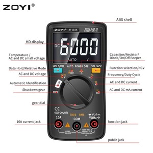 Multimètre numérique ZOYI ZT102/102A 6000 points de mesure Testeur de transistors Calibrateur de tension automatique - Product Image 1