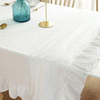 DUOLAI Nappe rectangulaire ronde de luxe beige en coton et lin avec volants pour décoration de table à manger