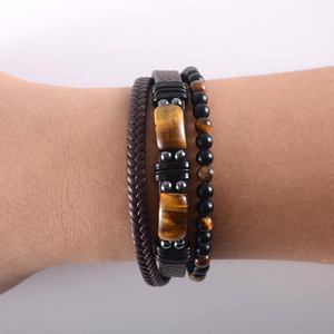 Pulsera de Ojo de Tigre para Hombre, Brazalete de Cuero con Cuerda Multicapa, Cierre Magnético, Joyería de Piedra para Uso Diario, 7.5, 8.5, 9 Pulgadas - Product Image 2