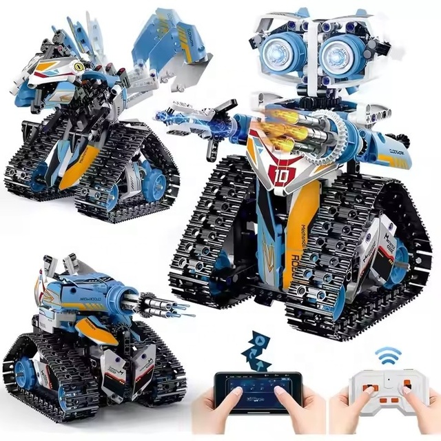 3-in-1 Educational STEM Robot Building Block Set 695pcs Dual Mode Programmable Robot APP & Remote Control Toys