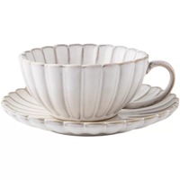 Ensemble tasse et soucoupe à café en forme de pétale, tasse à latte en céramique sous glaçure effet four à poterie