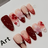 Faux ongles faits à la main B561, couvrance totale, motif floral dégradé pour doigts