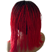 Perruque Dreadlock Synthétique Prête à Porter - Faite à la Machine, Locs Tressées à 3 Brins avec Dentelle Frontale pour Femmes, 12 Pouces Couleur Ombrée 1B/Rouge