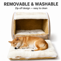 Lit pour chien semi-fermé lavable, fond antidérapant, en coton PP, avec housse amovible à fermeture éclair, chaud et confortable pour l'hiver
