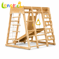 Structure de jeu d'intérieur 6-en-1 : Toboggan, Mur d'escalade, Balançoire, Style Montessori, en Bois Naturel, Jouet pour Tout-petits