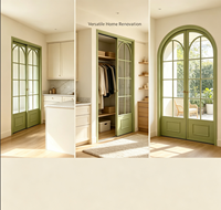 Porte coulissante en verre à 3 panneaux en alliage d'aluminium de style français arqué pour cloison de cuisine, étanche et gain de place, rénovation de la maison