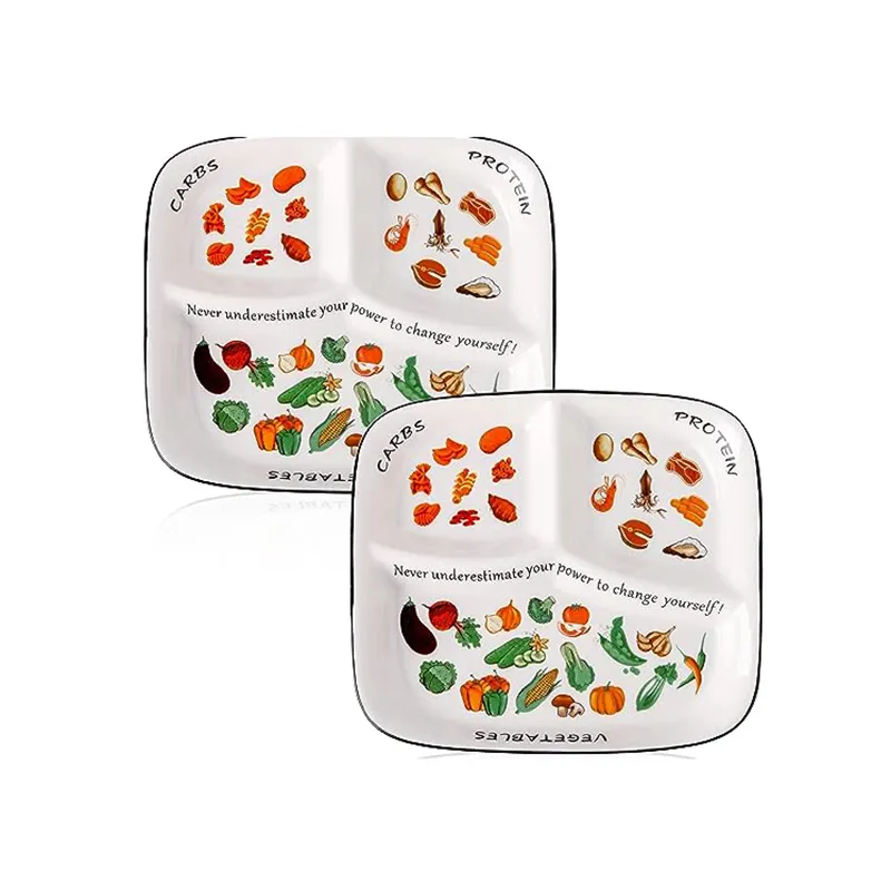 12 Zoll 10 Zoll 2 PCS Porzellan Diät platte Food Design Portion Control Plate Benutzer definierte Keramik platten zur Gewichts reduktion