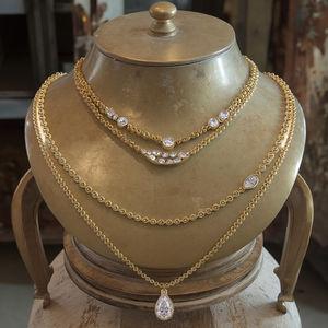 Collar Forever Star N15114 de Plata de Ley 925 con Moissanita Vintage de Moda, Cadena de Clavícula con Cuentas Chapadas en Oro Apiladas, No se Destiñe - Product Image 4