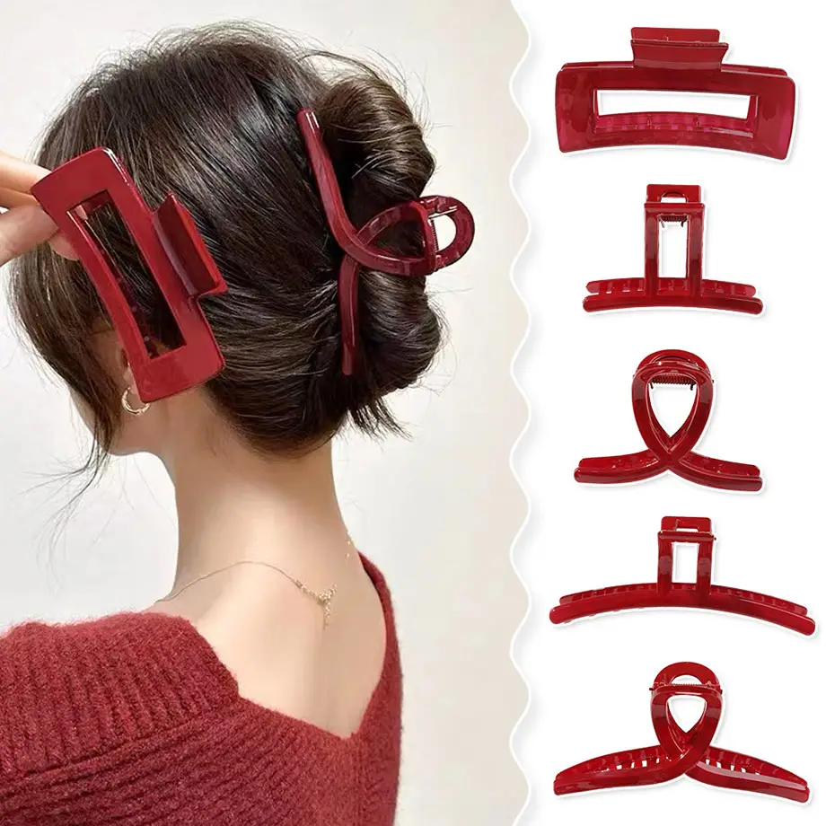 Koreaanse Rode Klauw Clips Dikke Haarkleurige Kleuren Krab Klauw Clips Haar Accessoires Voor Vrouwen