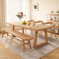 Table à manger rectangulaire extensible en bois massif avec bureau intégré et chaises pour petit appartement, cuisine, salon