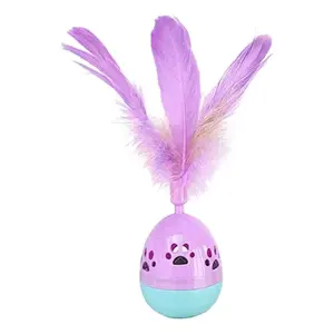 <b>Egg</b>-Shaped Feather Cat <b>Toy</b> With Purple Feathers, Indoor Boredom Buster For Cats, Cartoon Style, Solid Color, All-Season Pet Play - Product Image 3