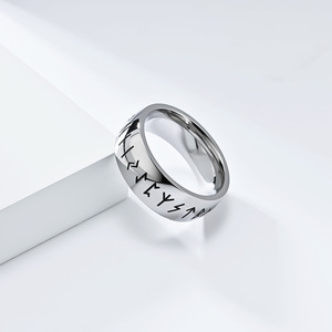 Viking Rune Ring <b>Titanium</b> Steel Unisex Men Women Everyday Wear Retro Style Letter Pattern Jewelry - Product Image 3