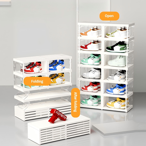 صندوق تخزين أحذية شفاف كبير السعة بصفين قابل للطي، حاويات أحذية من البولي بروبيلين، صندوق تنظيم أحذية مغناطيسي قابل للطي للمنزل - Product Image 2