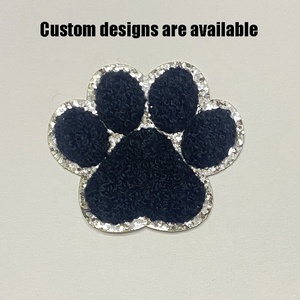 Bán Buôn Sắt Trên/Stick Trên Chân Màu Đen Slv Long Lanh Biên Giới Khăn Chenille Thêu Vá Chân In Con Chó Dấu Chân Chenille Các Bản Vá Lỗi - Product Image 2