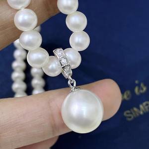 31235DIY S925 <b>Silver</b> Pendant with 10-13mm Round Beads Empty Buckle <b>Necklace</b> Pendant Accessory for <b>Pearl</b> <b>Necklaces</b> - Product Image 1