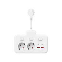 Adaptador de Enchufe Europeo de 13A, Regleta de Alimentación Multicontrol con Cargador USB Rápido y Adaptador Tipo-C con Múltiples Puertos