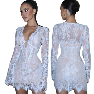 Vestido Natural Sexy de Otoño Ecológico y Transpirable con Cuello en V, Manga Larga, Ribete de Encaje, Ajuste Delgado, Dobladillo Acampanado y Línea de Corsé - Product Image 1