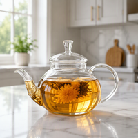 Théière en verre borosilicate BAMBUS avec couvercle et infuseur intégré, bouilloire à thé moderne pour la maison, le bureau, le café et l'hôtellerie