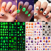Autocollants pour ongles non toxiques pour enfants, personnalisés pour Halloween, qui brillent dans le noir, avec des motifs de chauve-souris, de chat noir et de Boo, pour les fêtes d'Halloween