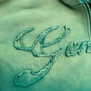 เสื้อฮู้ดดี้ทรงบ็อกซี่แบบซิป ไม่มีเชือกผูก ย้อมสีแบบ Acid Wash คุณภาพสูง ปักลาย апплика ด้วยเทคนิคการปัก - Product Image 5