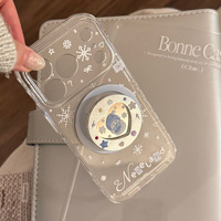 Coque de téléphone magnétique avec support bonhomme de neige pailleté pour Apple 17 Pro Max, iPhone 16, surface miroir transparente, compatible iPhone 15 14