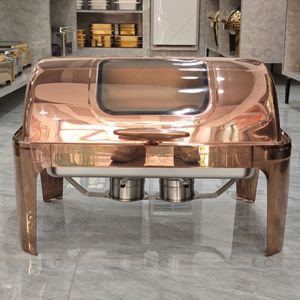 Copertura Completa in Acciaio Inossidabile con Motivo Marmorizzato per Buffet, Fornello, Isolamento per Hotel, Rettangolare Bianco/Oro - Product Image 1